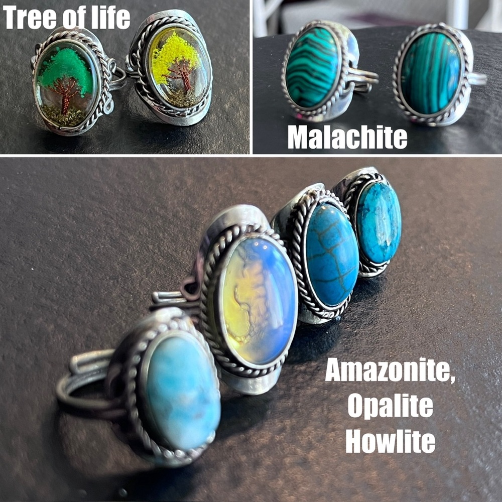 Various adjustable Rings- Mostly Peruvian, Genuine Gemstone - Picture 2 of 13